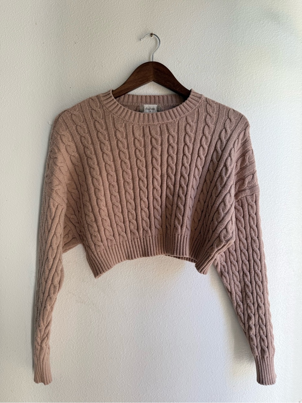 Altar'd State Cropped Cable Crewneck Sweater - brown
